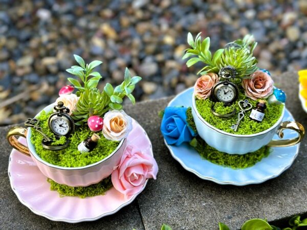 Blue and Pink tea cup gardens