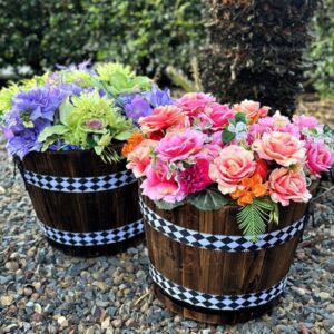 Barrels of flowers